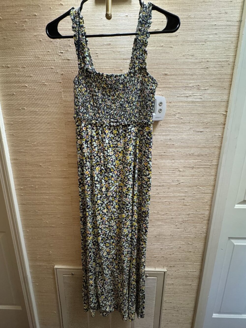 Zara Floral Smocked Midi Dress Size M Square Neck Cottagecore - Picture 2 of 5